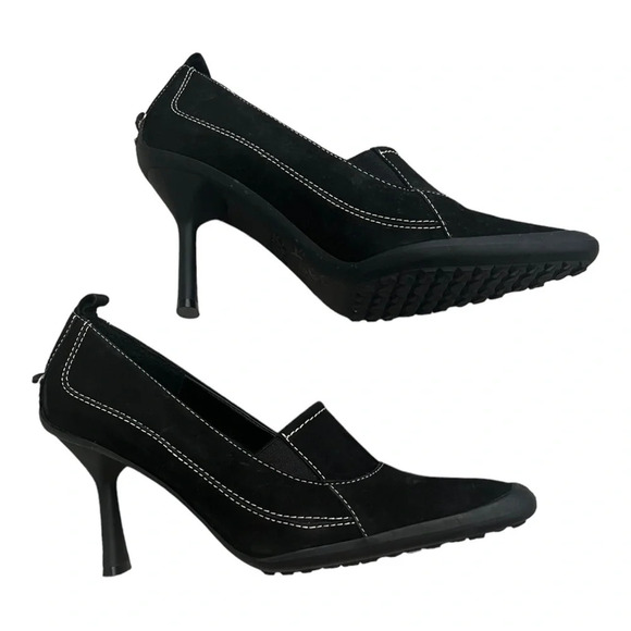 00’s Black Kitten Heels White Stitch 7 Sporty - Picture 1 of 5